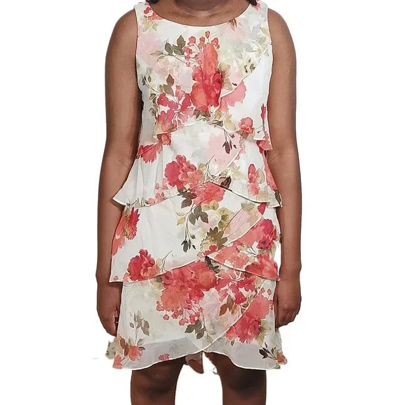 SL Fashions | Dresses | Chiffon Floral Print Dress Womens 6 Multicolor  Tiered Sleeveless Midi Dress New | Poshmark